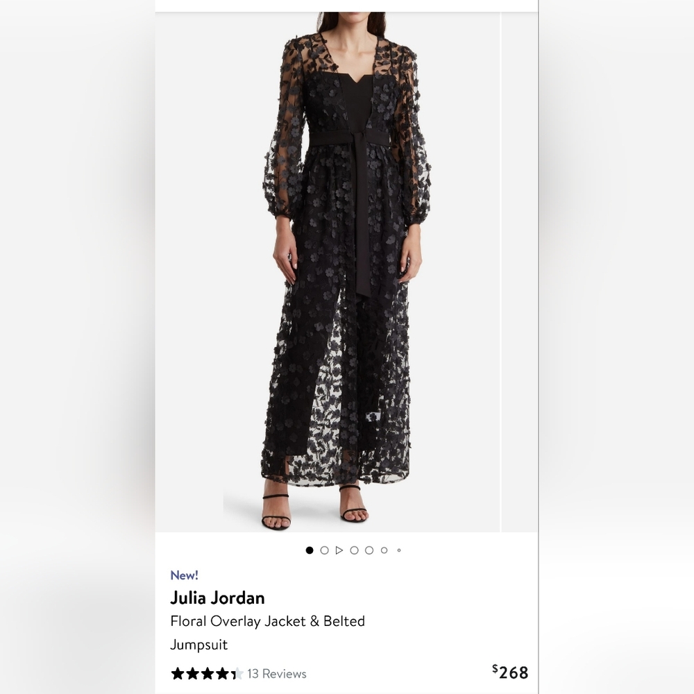 Julia Jordan Black Sheer Floral Long Sleeve Jumpsuit